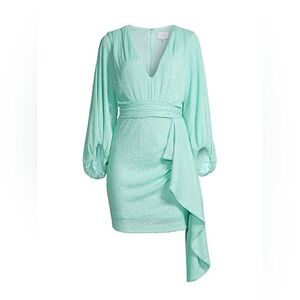 One33 Social Cascade Ruffle Sequin Minidress In Aqua Size 12